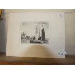Continental school study of a harbour scene, etching, indistinctly signed in pencil, mounted but not