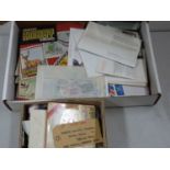 Box containing various Great Britain presentation packs, first day covers, assorted loose stamps