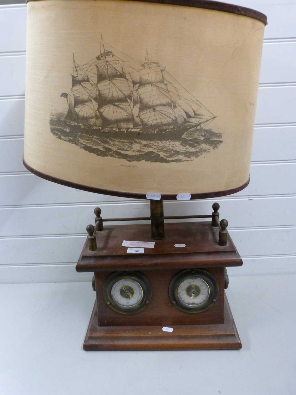 Unusual combination table lamp with barometer and thermometer
