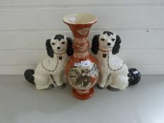 Early 20th Century Japanese vase together with a pair of Staffordshire dogs