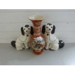 Early 20th Century Japanese vase together with a pair of Staffordshire dogs