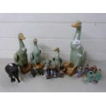 Mixed Lot: Chinese pottery ducks, small Chinese figures, Robertsons Jam figures, model elephants