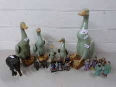 Mixed Lot: Chinese pottery ducks, small Chinese figures, Robertsons Jam figures, model elephants