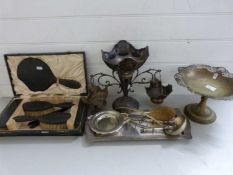 Mixed Lot: Various silver plated wares to include table basket, centre piece vase with hanging