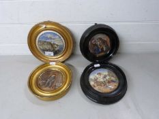 Collection of Pratt ware, pot lids in gilt and ebonised frames