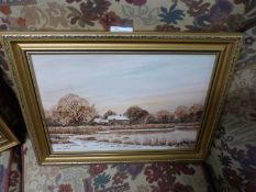 Kate Jardine, Winter Evening, oil on board, gilt framed