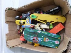 Box of various assorted toy vehicles