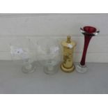 Mixed Lot: Three glass vases and a small pedestal music box of cylinder form