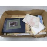 Large box of various vintage photographs and ephemera