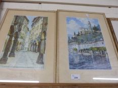 Pair of coloured prints, continental scenes
