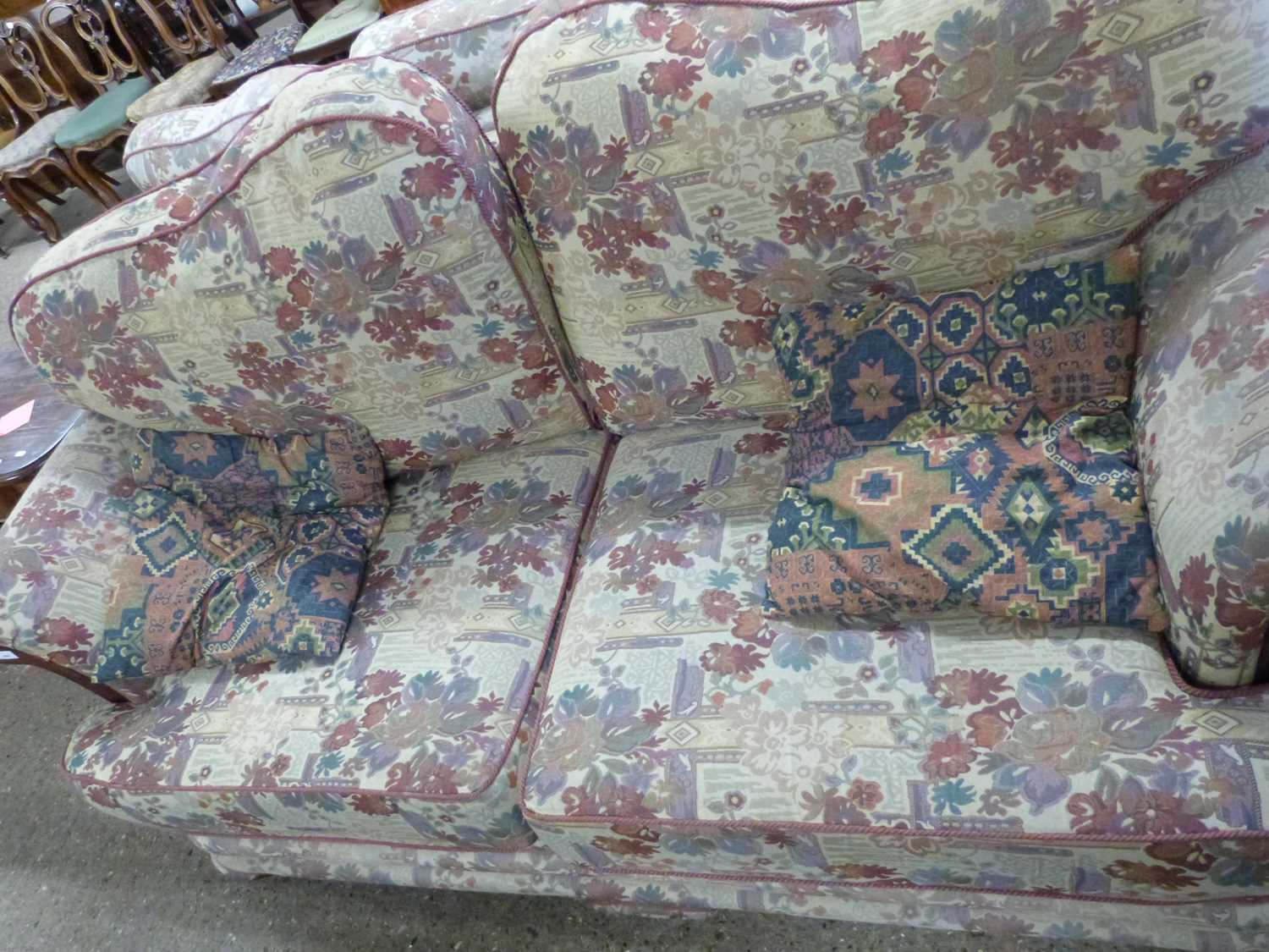 Floral upholstered three piece suite comprising a three seater sofa, two seater sofa and an armchair - Image 2 of 3