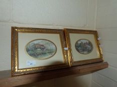 Pair of gilt framed prints of country cottages