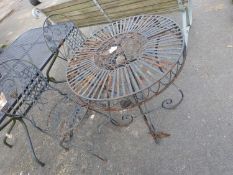 Black finish iron garden table and two chairs