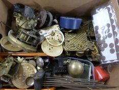 Box containing various assorted clock movements, spares etc