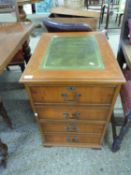 Modern yew wood veneered filing cabinet with green leather top