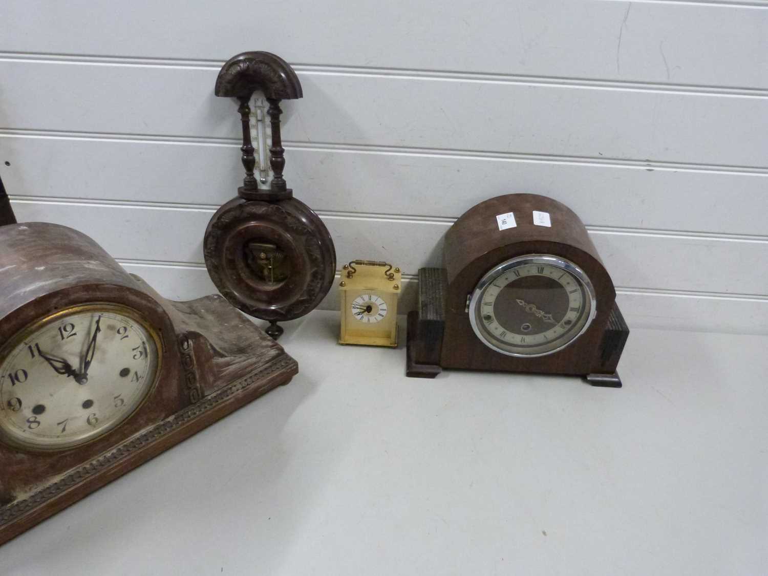Mixed Lot: Two early 20th Century mantel clocks, a late 19th Century barometer for restoration and a