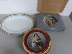 Mixed Lot: Small wall shelf, Vienna plates with printed decoration, oval meat plate etc