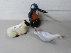 Copenhagen model of a seagull together with Langham Glass model of a Kingfisher and a further