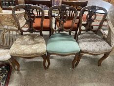 Set of three Victorian cabriole leg dining chairs with pierced backs