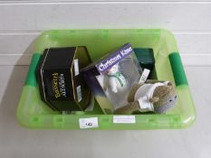 A box of assorted boxed modern ornaments, PG Tips monkey etc