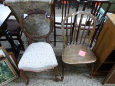 Victorian mahogany balloon back dining chair with floral upholstered seat together with a stick back