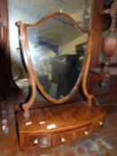 19th Century dressing table mirror with shield shape glass over a three drawer base