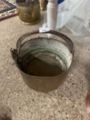 Vintage circular copper pan with iron handle