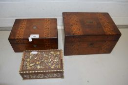 Mixed lot comprising two Victorian inlaid boxes together with a further 20th Century mother of pearl