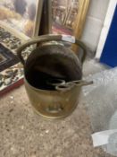 Brass coal bucket and tongs