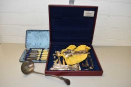 A quantity of silver plate flatware to include a ladle and other items