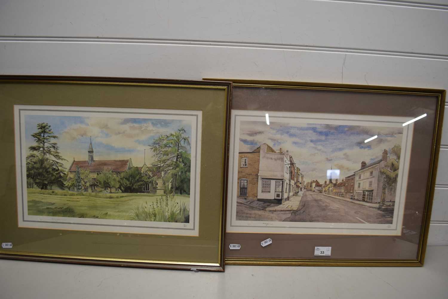 Two coloured prints, views of Hemel Hempstead, framed and glazed