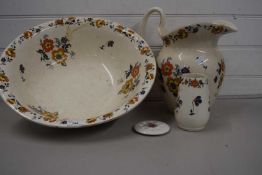 Floral decorated washbowl and jug