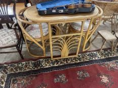 Bamboo framed conservatory table and two chairs