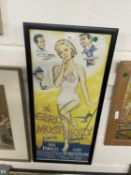 Film poster, reproduction, The Girl Most Likely starling Jane Powell and Cliff Robertson, glazed