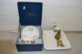 Mixed Lot: Boxed Royal Worcester cup and saucer, a duck decorated bowl, a brass tortoise and a brass