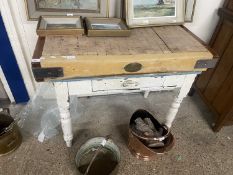 Vintage butchers block on related table base, top 102 x 62 cm