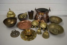 Mixed Lot: Various assorted horse brasses, brass vases, model tortoises etc