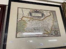 Reproduction Saxtons map of Suffolk, 1575, framed and glazed