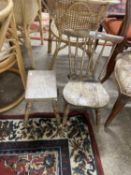 Victorian stick back child's chair together with a milking stool (2)