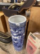 20th Century Chinese cylindrical blue and white decorated stick stand