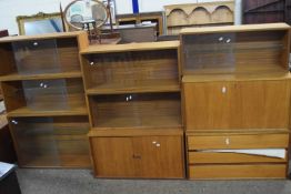 Selection of teak ladderax style cabinets, various designs, nine in total, no metal racking