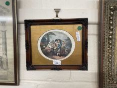 Print after Bartolozzi of children with a drum, oval in gilt mount and modern faux wood frame
