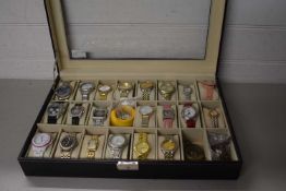 A display case of modern wristwatches