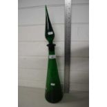 An Italian green glass cylindrical decanter