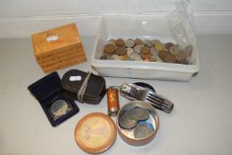 Box of various mixed coinage and other items