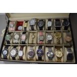 A display case of modern wristwatches