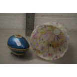 Marbled glass light shade together with a novelty egg shaped dressing table container