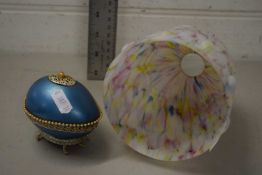 Marbled glass light shade together with a novelty egg shaped dressing table container