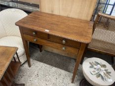 19th Century mahogany three drawer side table on tapering square legs, 80cm wide