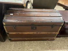 Late 19th or early 20th Century dome topped steamer trunk with wooden binding